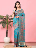 Floral Printed Woven Zari Pashmina Saree