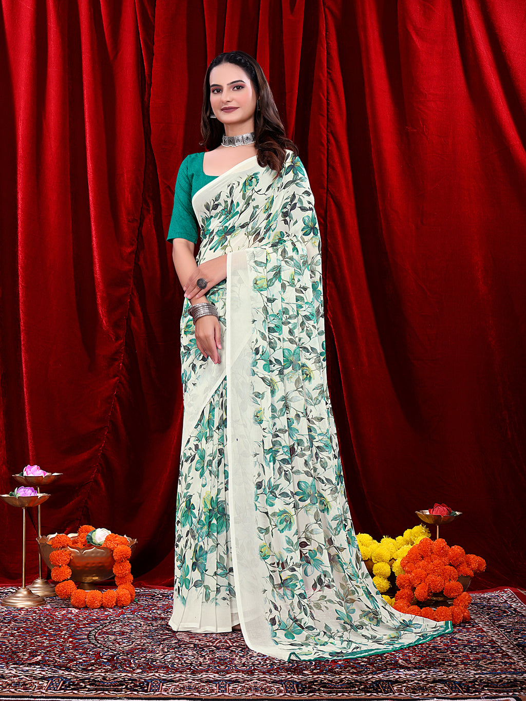 Ready-to-wear Floral Printed Georgette Saree