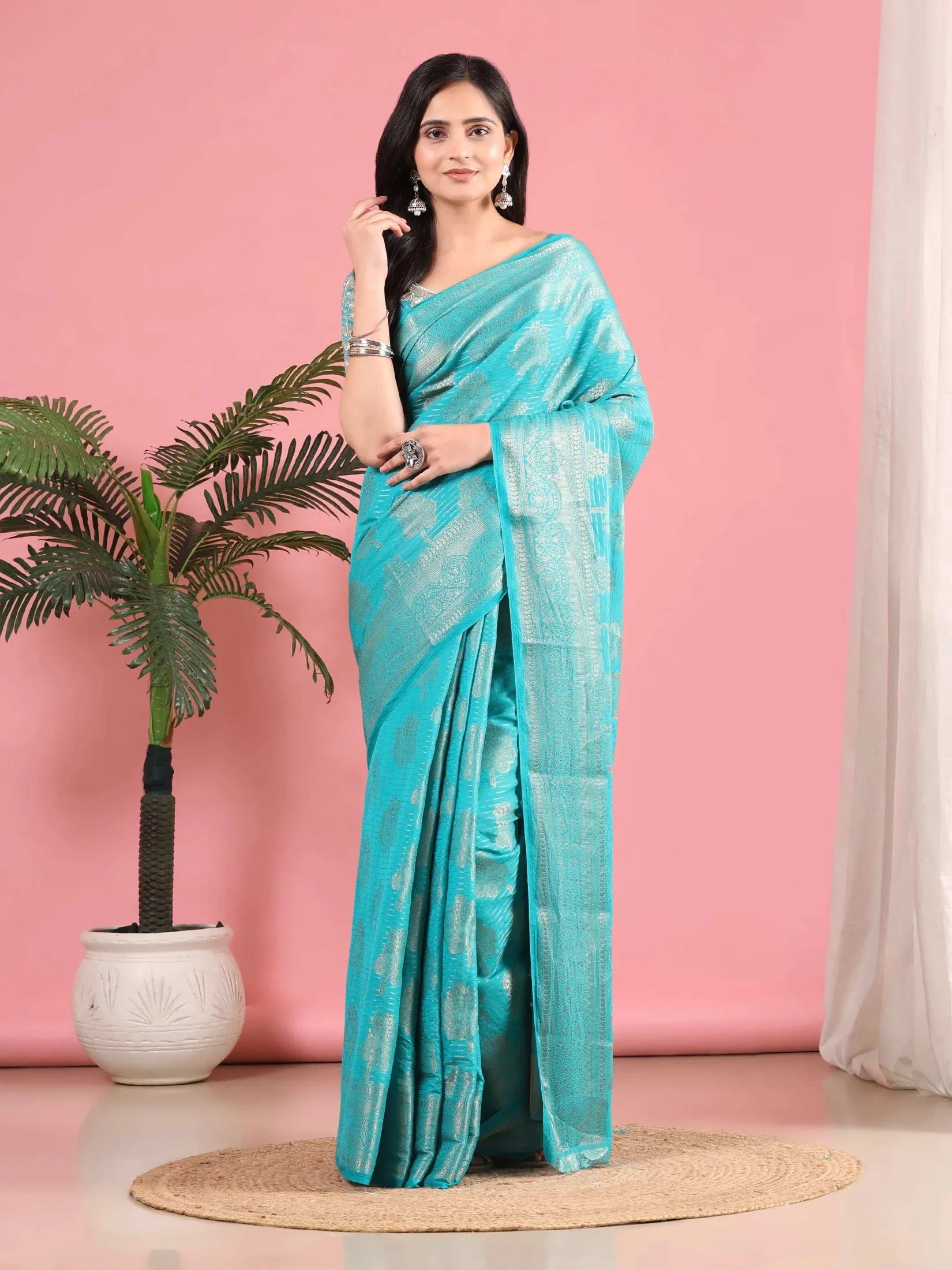 Banarasi Georgette Jacquard Saree With Embroidered Blouse