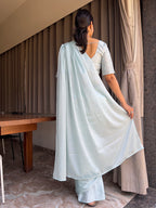Ready To Wear Chinon Embroidery Work Saree With Stitched Blouse