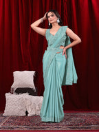 Chinon Solid Saree with Embroidered Lace Border