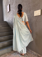 Ready To Wear Chinnon Embroidery Work Saree With Stitched Blouse