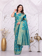 Banarasi Ready-to-Wear Saree with Traditional Woven Zari Motifs and Decorative Pallu.