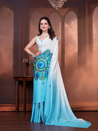 Ready to Wear Silk Crepe Floral Print Saree with Unstitched Blouse for Party Wear