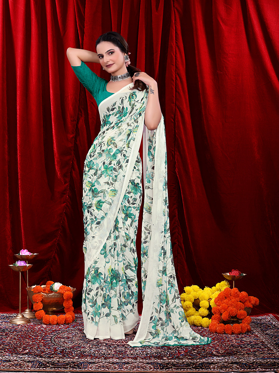 Ready-to-wear Floral Printed Georgette Saree
