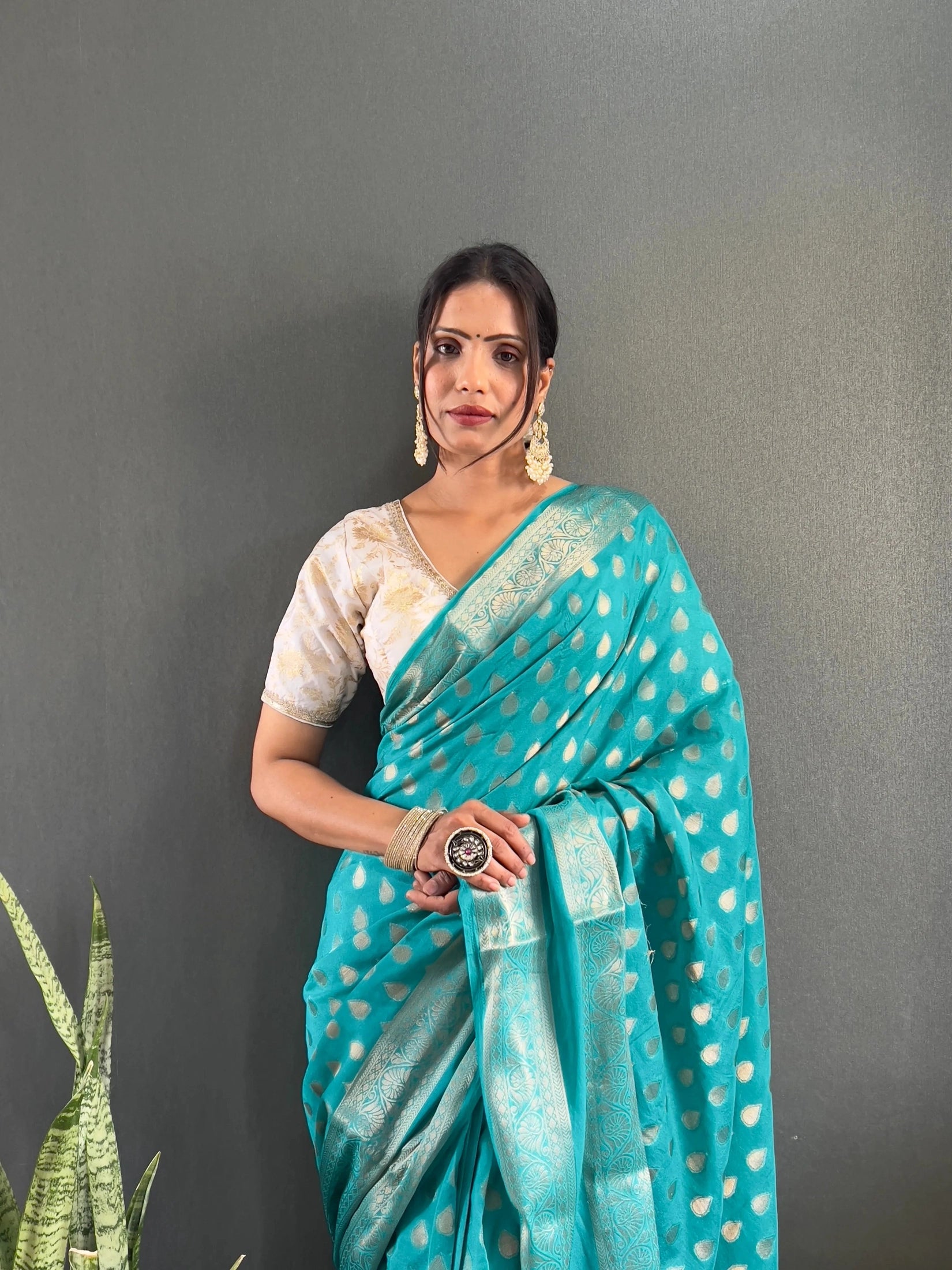 Ready to Wear Pure Banarasi Georgette Saree With Ready Made Blouse