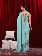 Chinon Solid Saree with Embroidered Lace Border