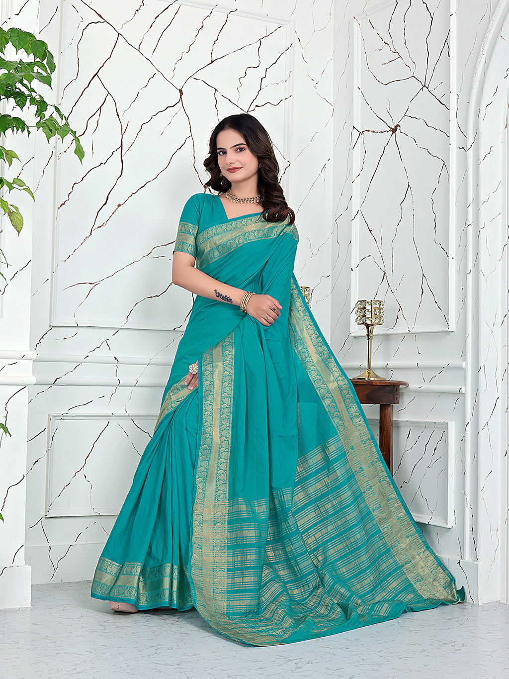 Ready-to-Wear Jacquard Saree in Crepe Banarasi Fabric