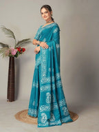 Ready to wear mulmul cotton printed saree – sky blue, view 2