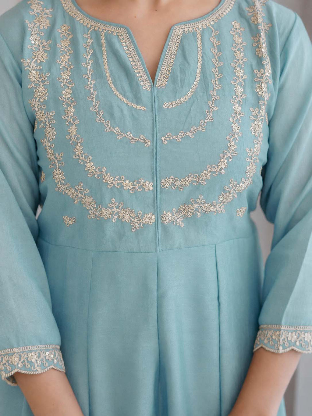Embroidery Vichitra Silk Anarkali Kurta Pant Set With Dupatta