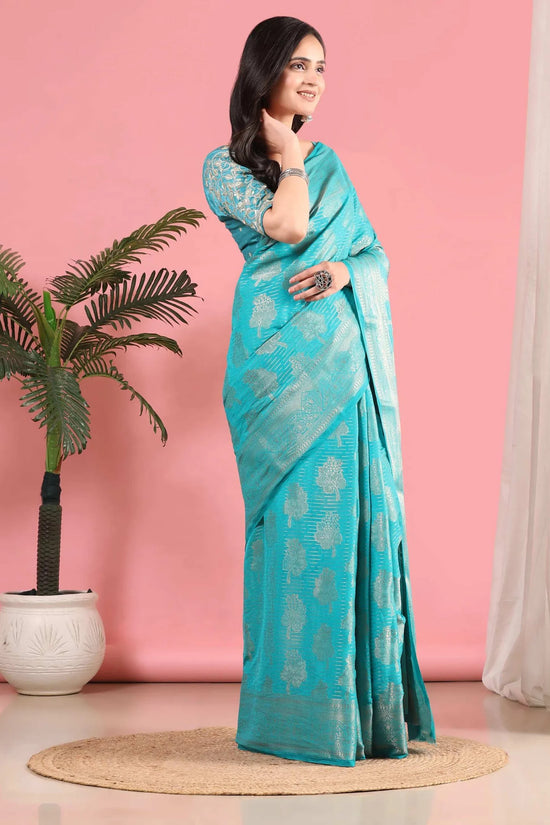 Banarasi Georgette Jacquard Saree With Embroidered Blouse