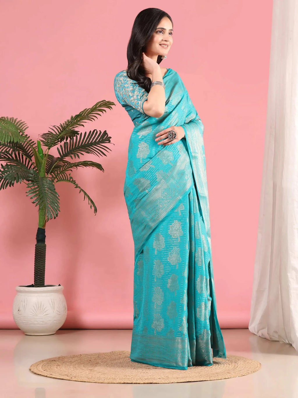 Banarasi Georgette Jacquard Saree With Embroidered Blouse