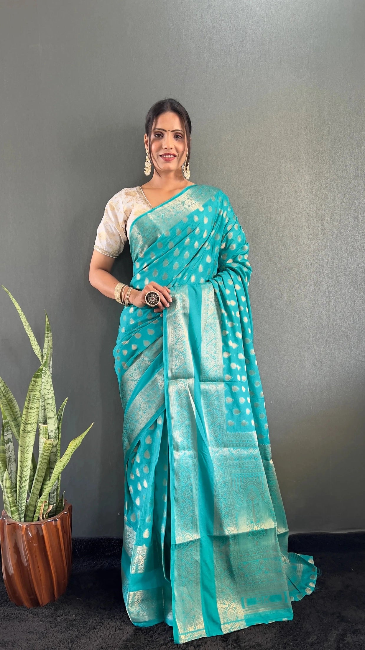Ready to Wear Pure Banarasi Georgette Saree With Ready Made Blouse