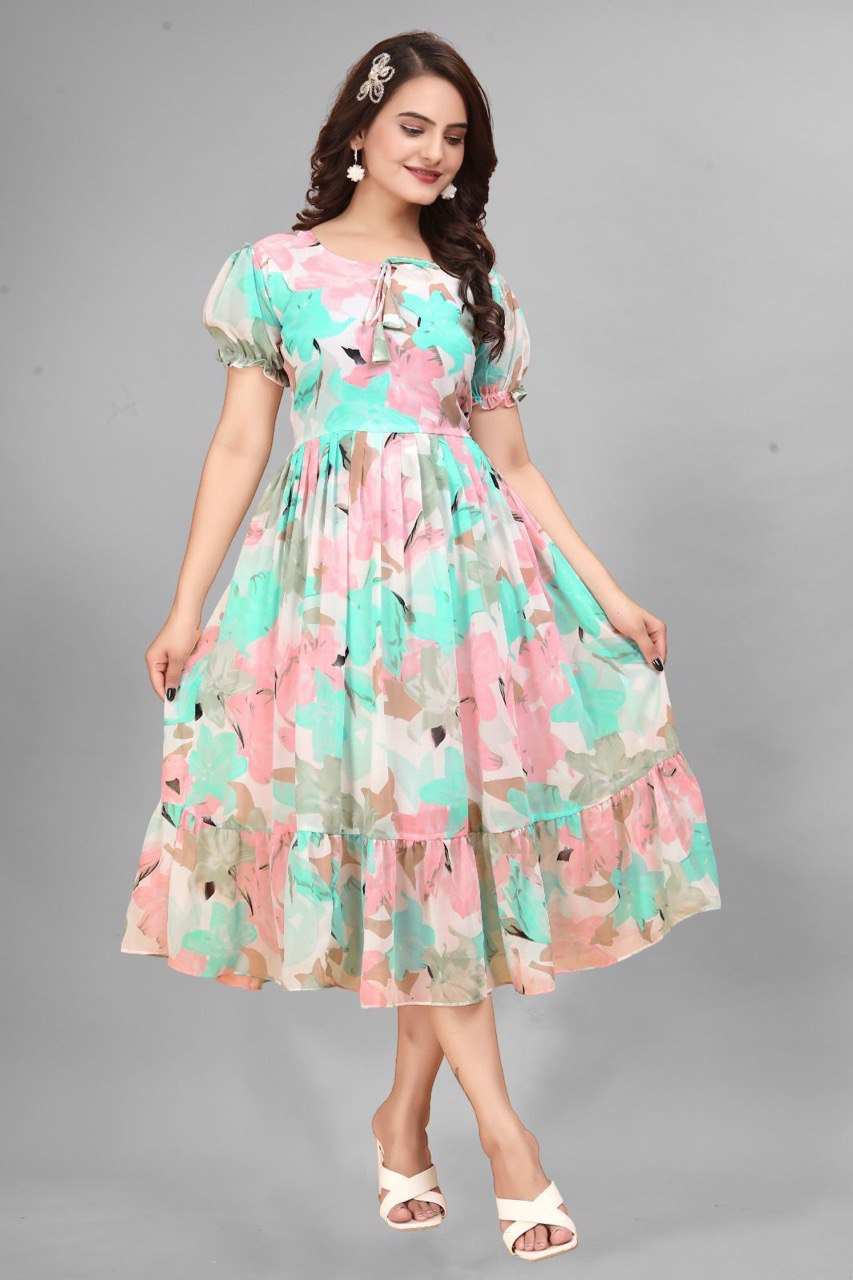 Graceful Light Blue Fit and Flare Dress for Women