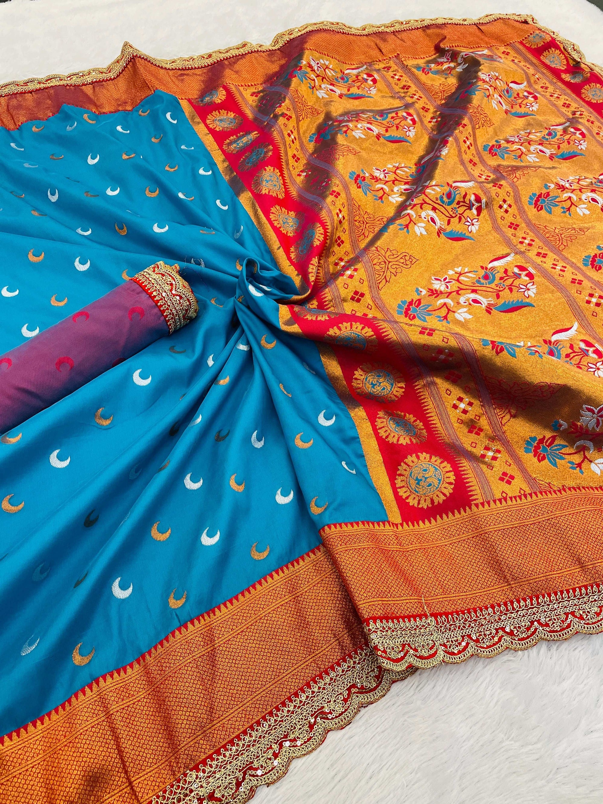 Paithani Pure Silk Embroidery Lace Border Saree
