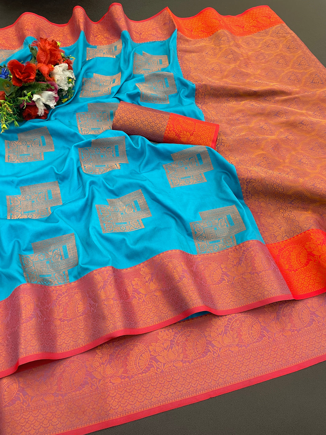 Woven Kanjivaram Soft Silk Copper Rich Pallu Saree