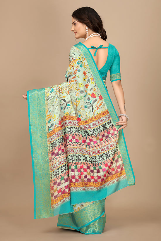 Moss Chiffon Digital Print Woven Border Saree