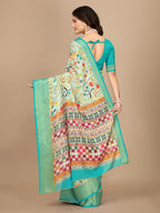 Moss Chiffon Digital Print Woven Border Saree