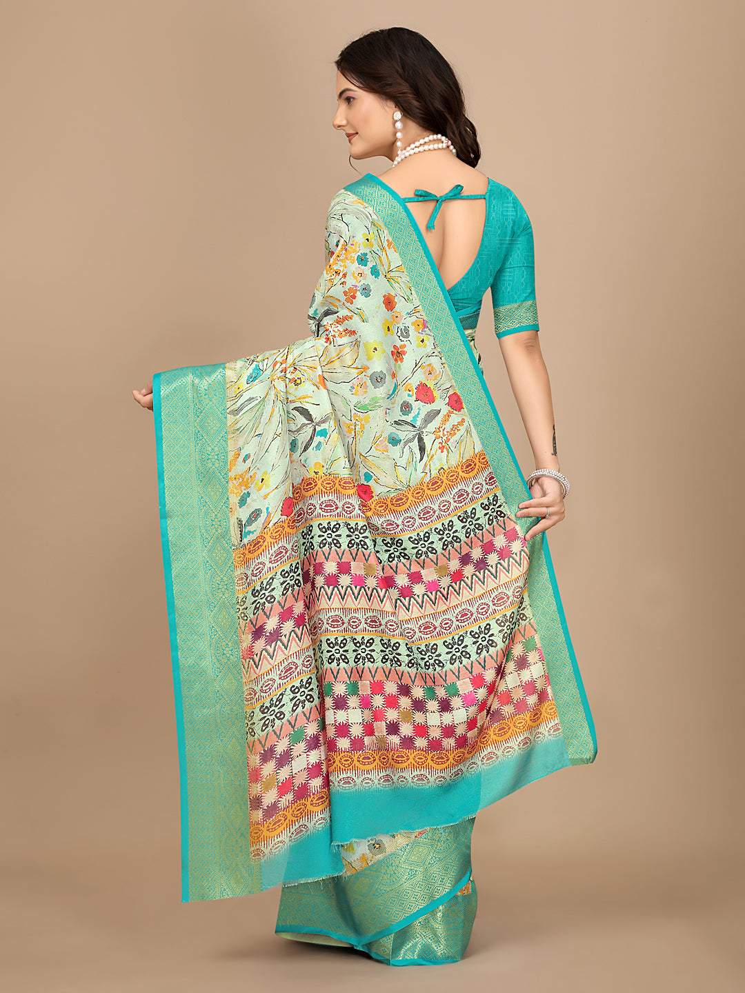 Moss Chiffon Digital Print Woven Border Saree