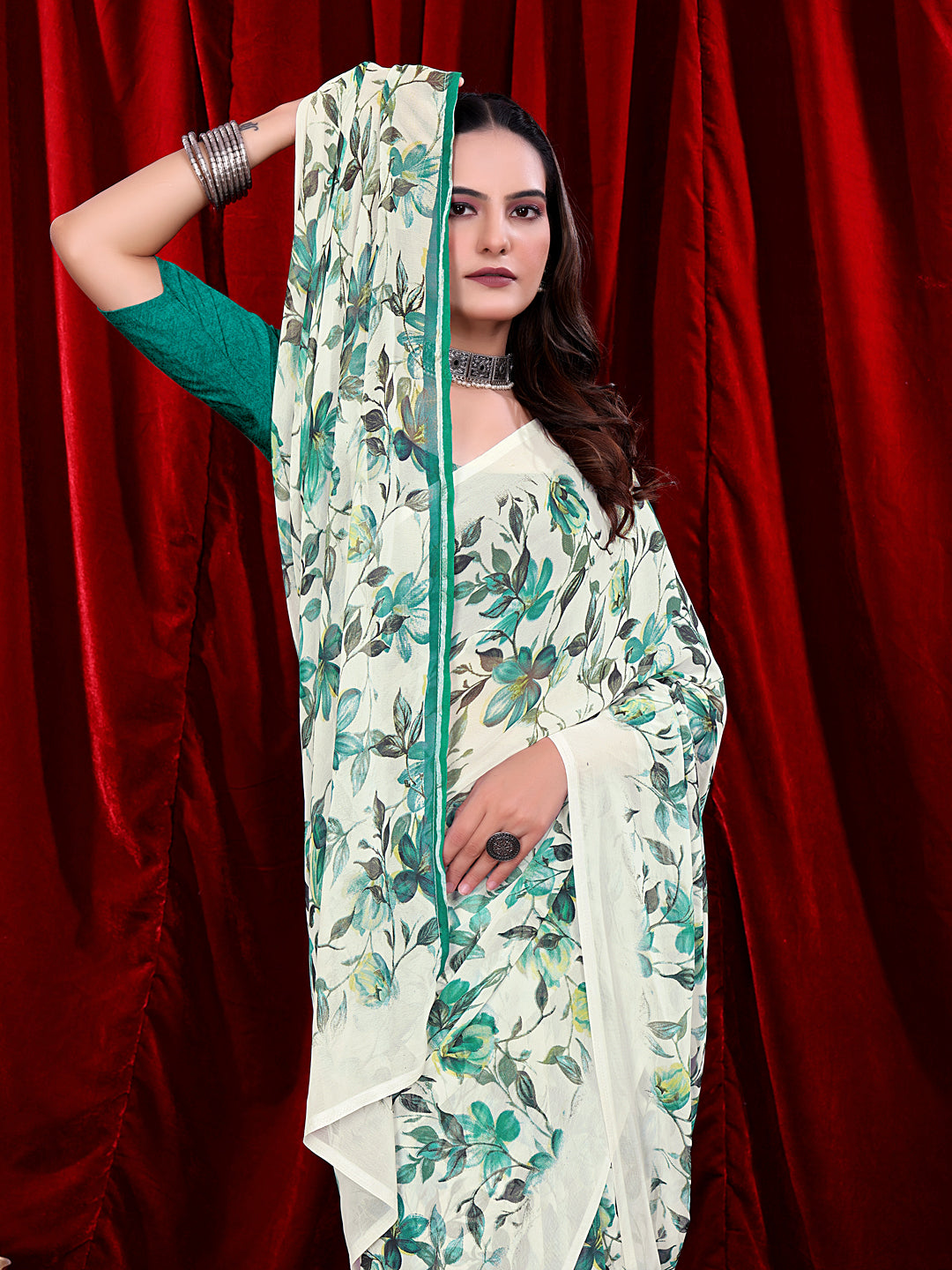 Ready-to-wear Floral Printed Georgette Saree
