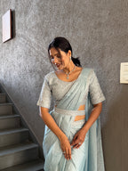 Ready To Wear Chinnon Embroidery Work Saree With Stitched Blouse