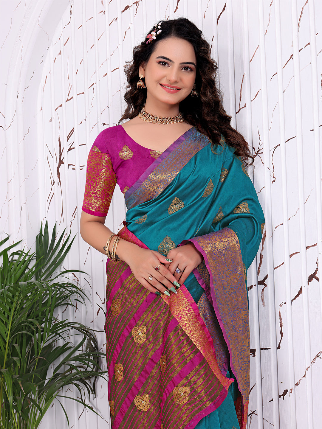 Ready To Wear Pure Banarasi Silk Saree with Jacquard & Woven Weaving Work