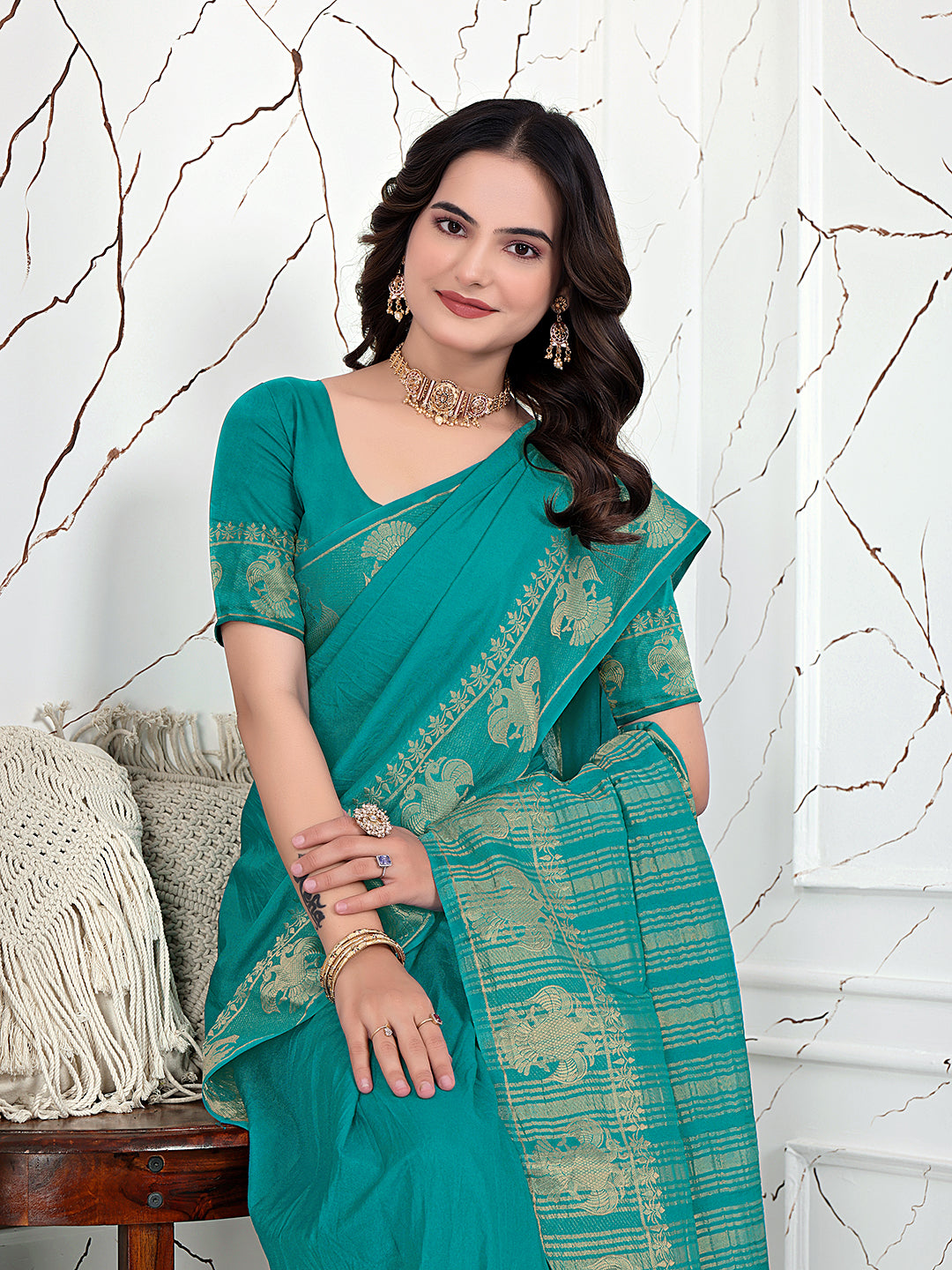 Ready-to-Wear Banarasi Jacquard Saree in Crepe Fabric