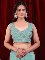 Chinon Solid Saree with Embroidered Lace Border