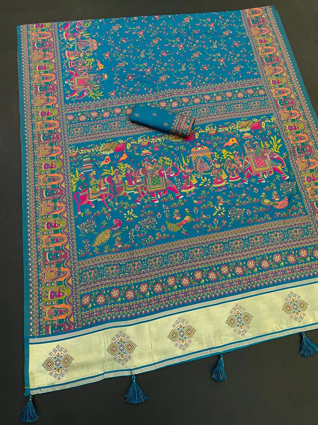 Floral Printed Woven Zari Pashmina Saree