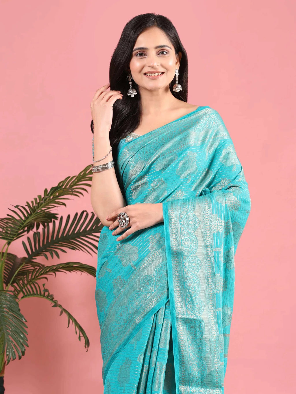 Banarasi Georgette Jacquard Saree With Embroidered Blouse