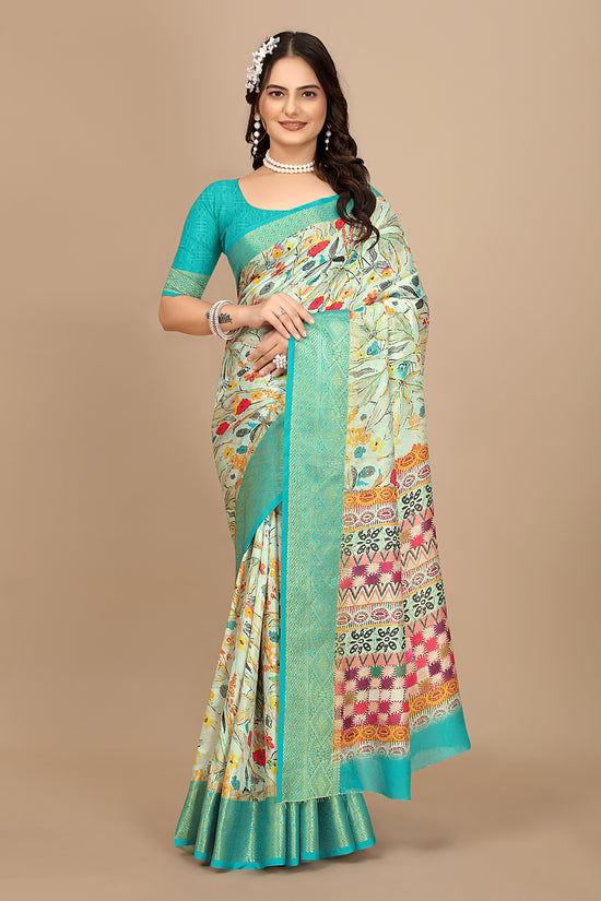 Moss Chiffon Digital Print Woven Border Saree
