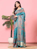 Floral Printed Woven Zari Pashmina Saree