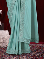 Chinon Solid Saree with Embroidered Lace Border