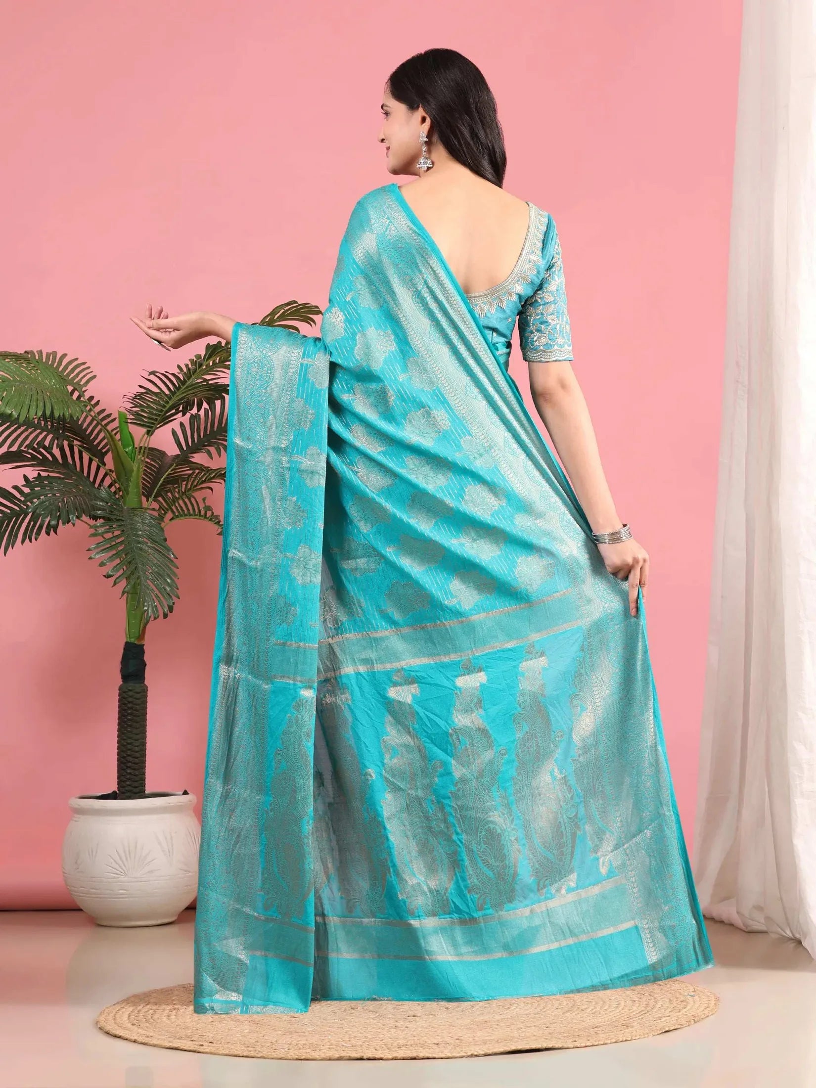 Banarasi Georgette Jacquard Saree With Embroidered Blouse