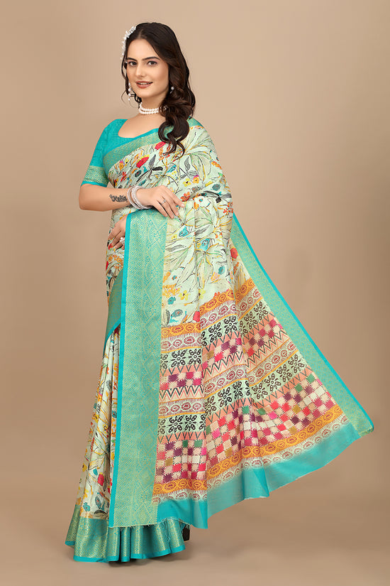 Moss Chiffon Digital Print Woven Border Saree