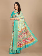 Moss Chiffon Digital Print Woven Border Saree