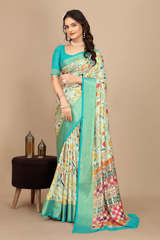 Moss Chiffon Digital Print Woven Border Saree