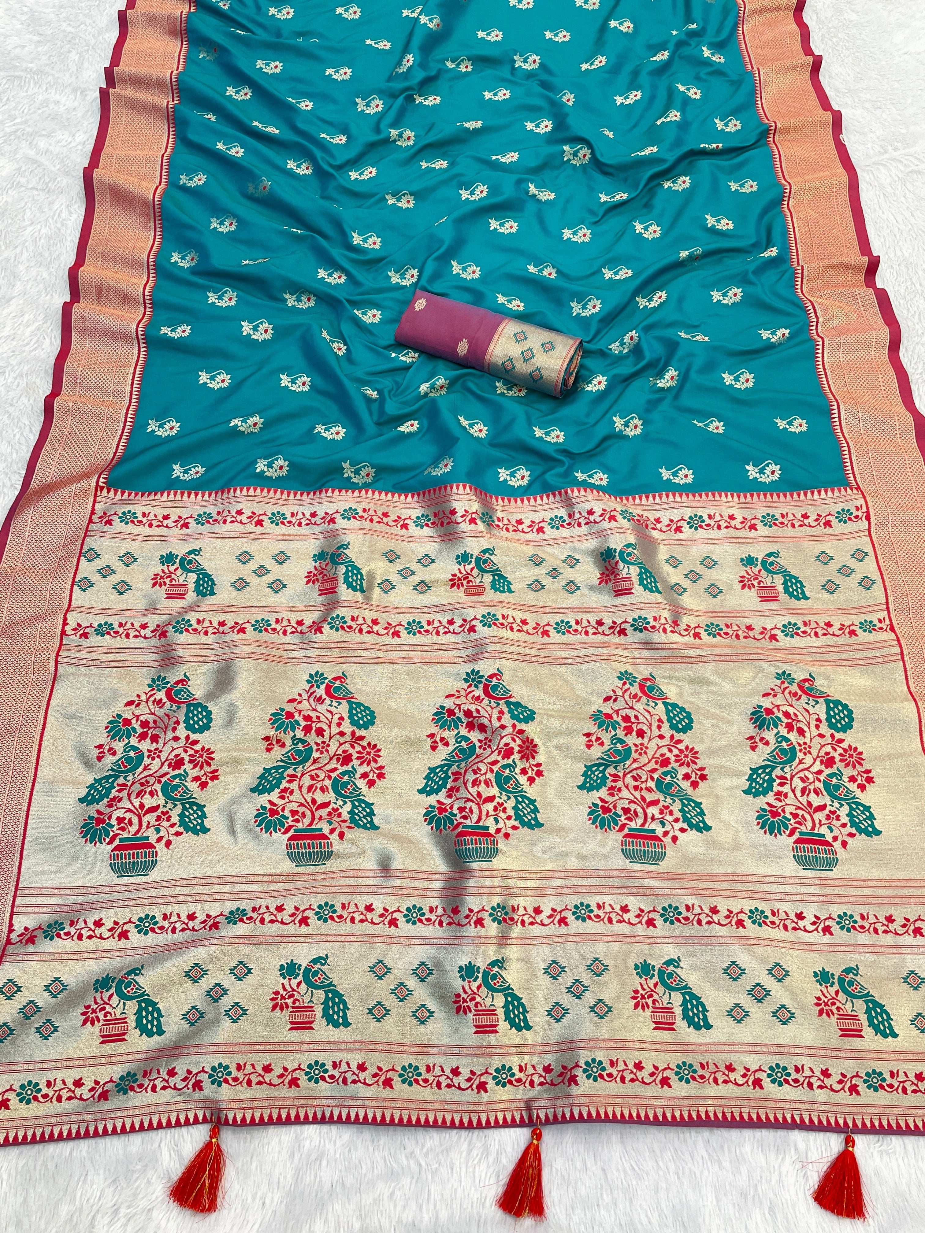 Zari Woven Paithani Pure Silk Saree With Tussle