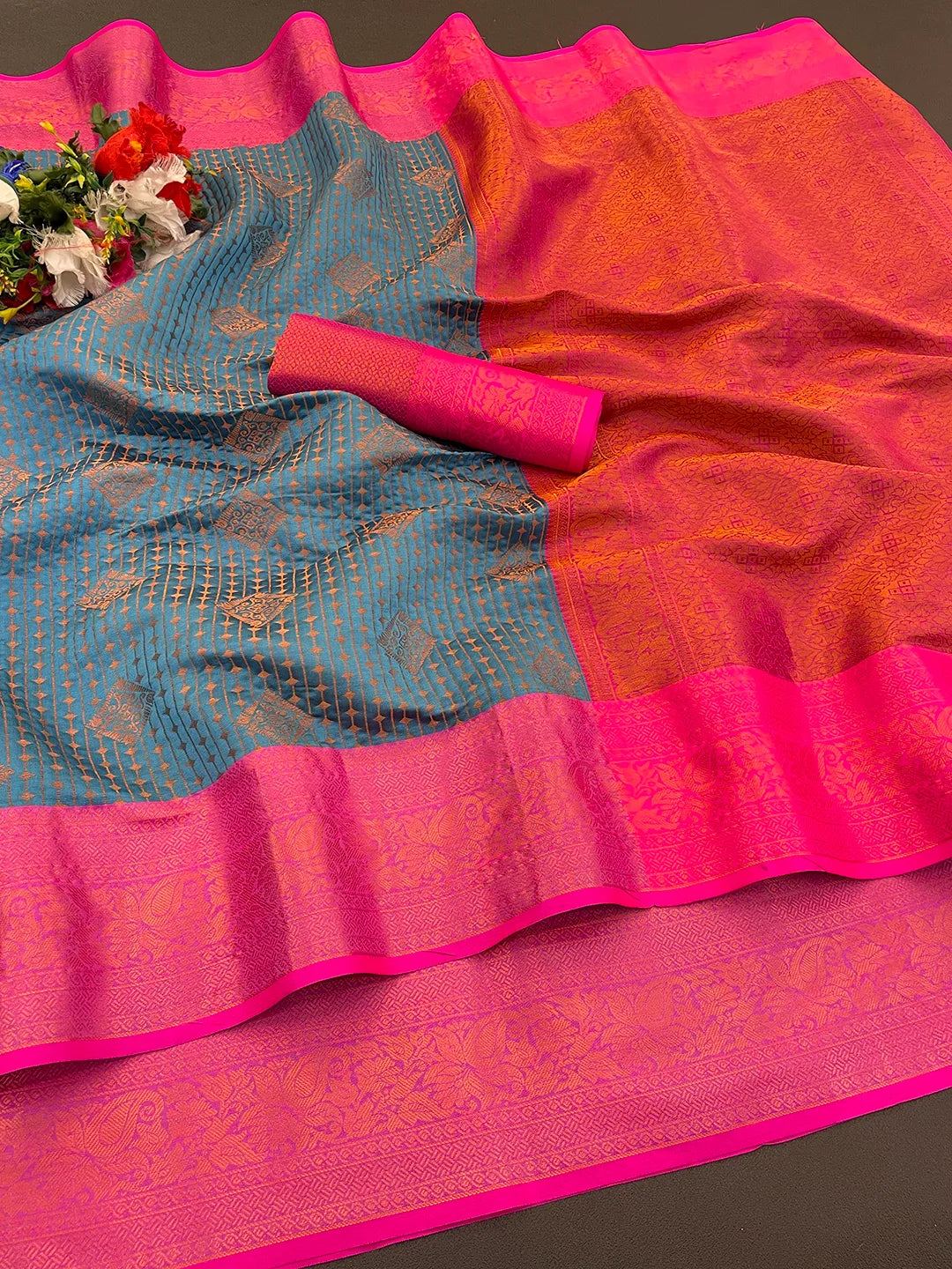 Kanjivaram Soft Silk Copper Rich Pallu Saree