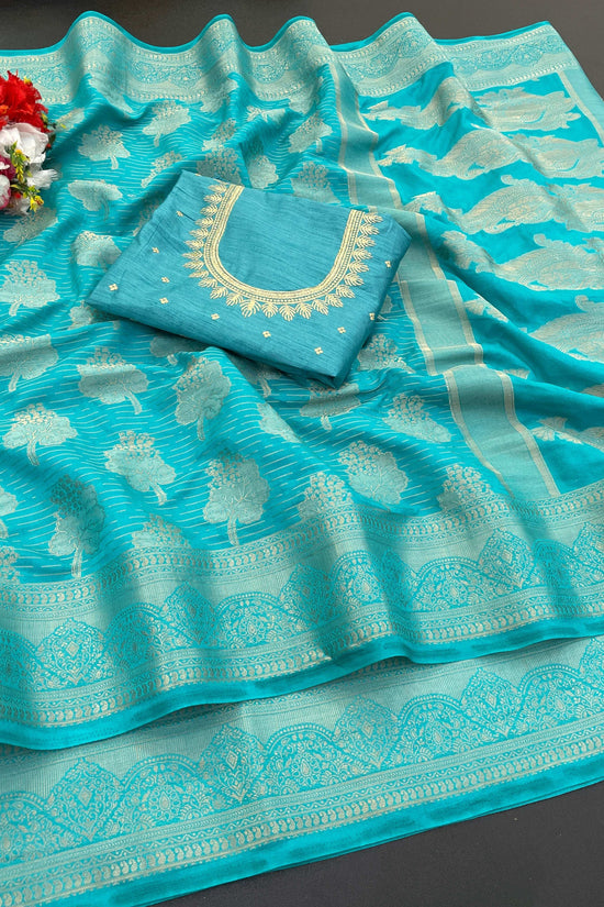 Banarasi Georgette Jacquard Saree With Embroidered Blouse