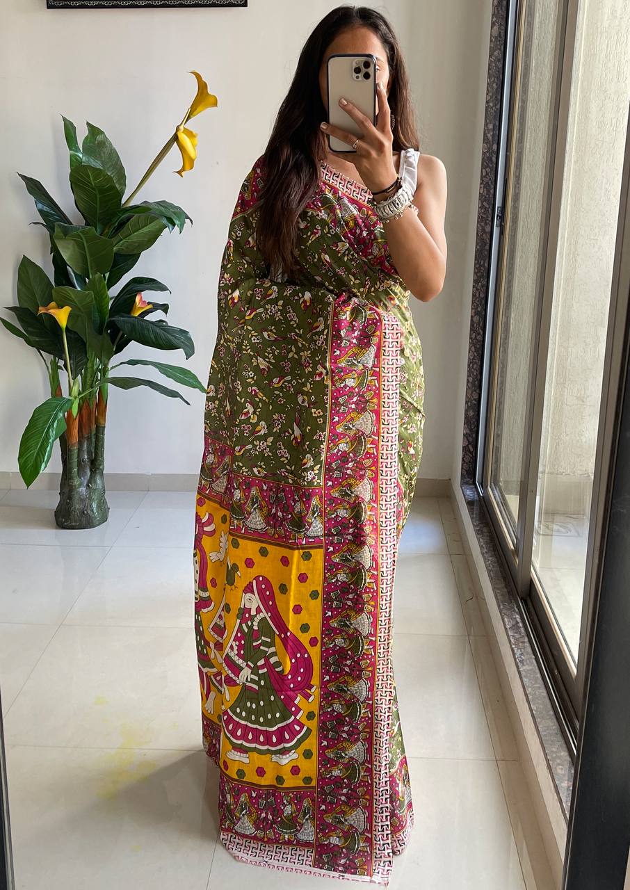 Mulmul Cotton Kalamkari Hand Block Print Saree