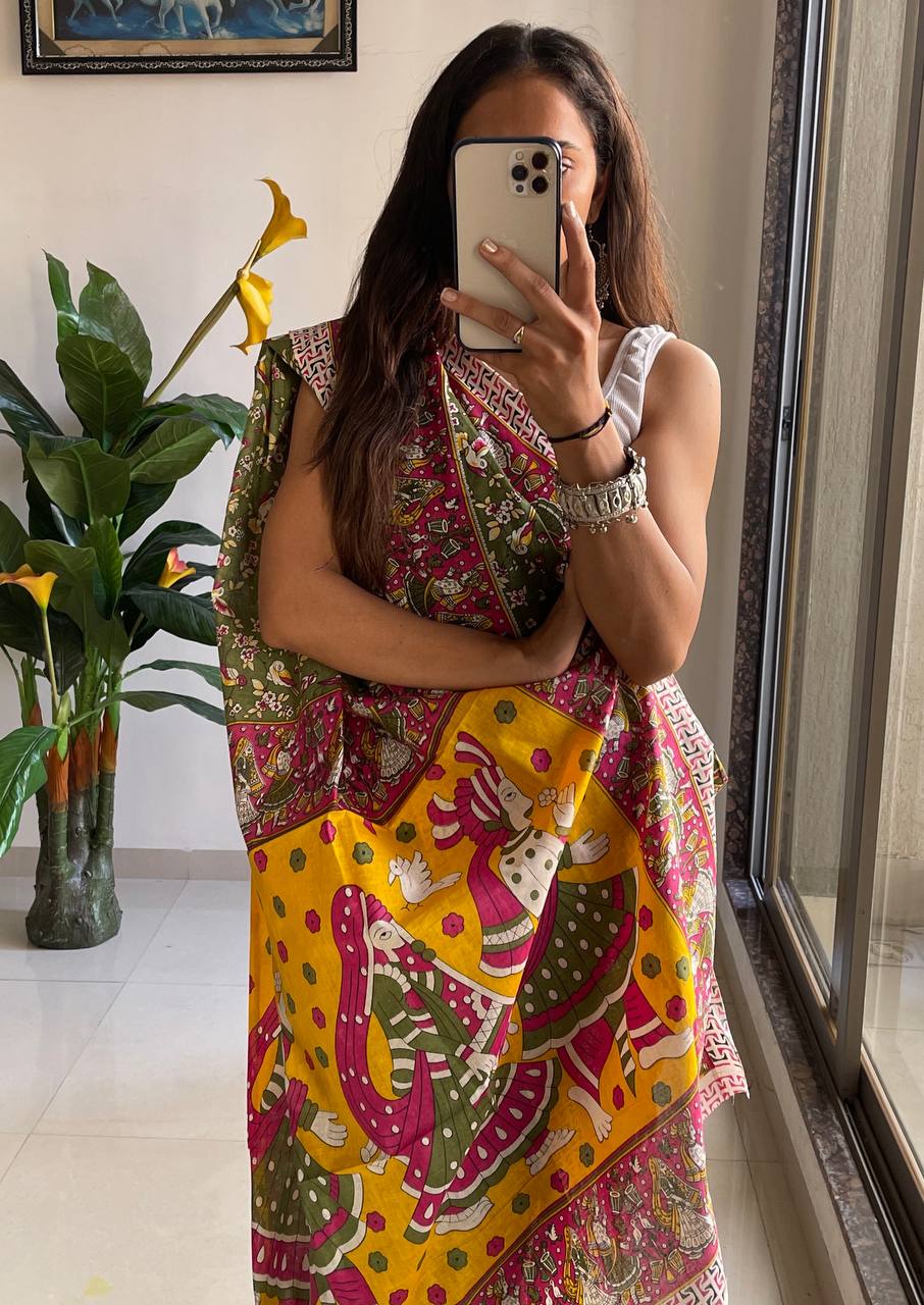 Mulmul Cotton Kalamkari Hand Block Print Saree