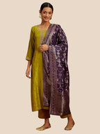 Women's Banarasi Art Silk Fabric Three Piece Kurti Suit Set