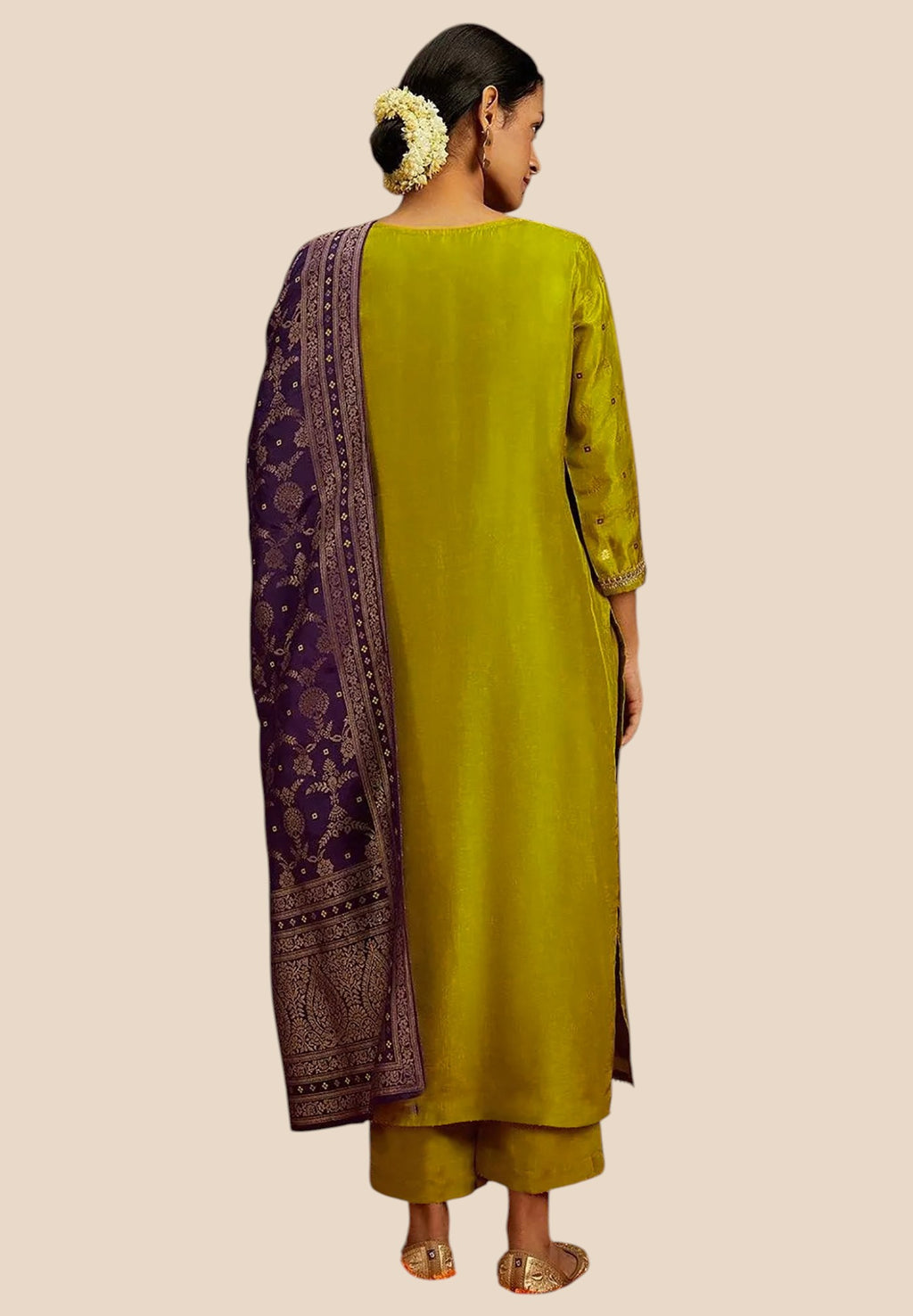 Women's Banarasi Art Silk Fabric Three Piece Kurti Suit Set