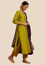 Women's Banarasi Art Silk Fabric Three Piece Kurti Suit Set