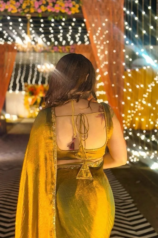 Gold & Rama Two-Tone Soft Fancy Chiffon Silk Saree