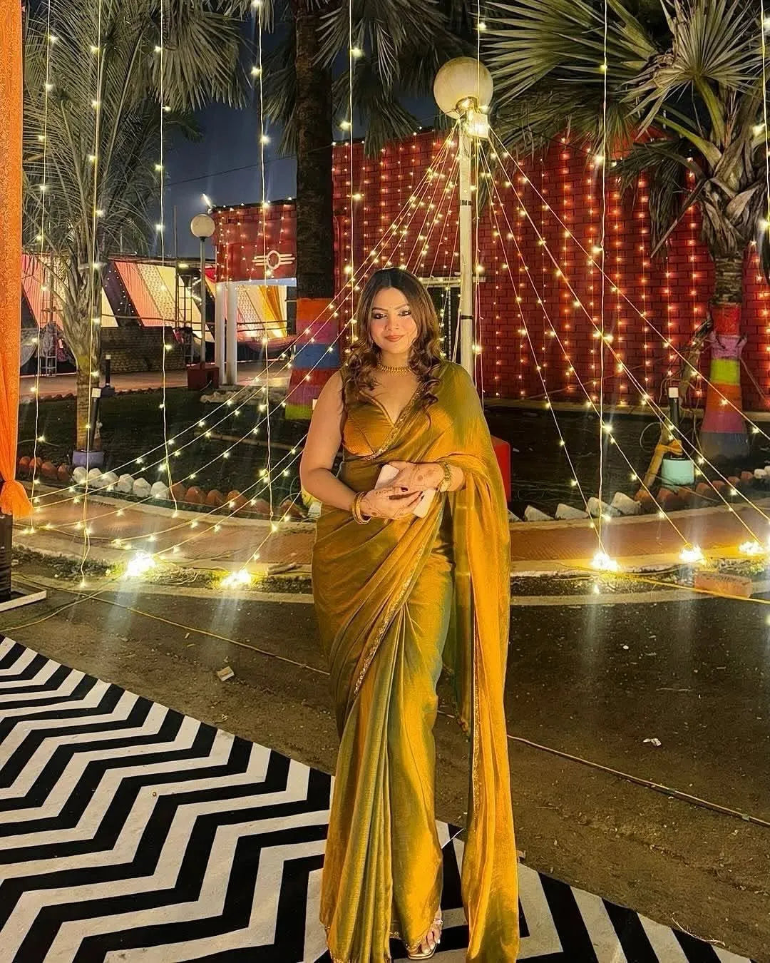 Gold & Rama Two-Tone Soft Fancy Chiffon Silk Saree