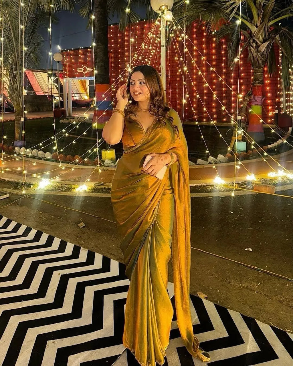 Gold & Rama Two-Tone Soft Fancy Chiffon Silk Saree