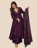 Purple Vichitra Anarkali Kurta Set with Bandhani Printed Dupatta - Pionex Fab