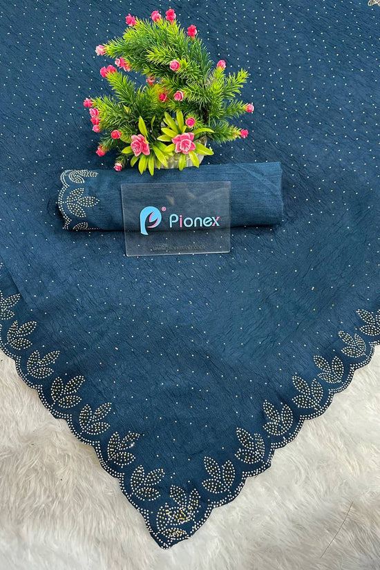 Chinon Crush Silk Saree with Siroski Diamond Work
